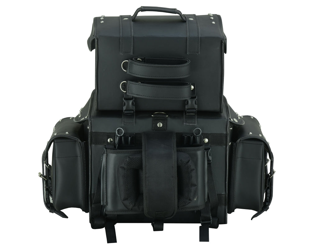DS350S Leather Black PVC Large 4 Piece Motorcycle Touring Tail Bag wi-Sissy Bar Bags-Daniel Smart Mfg - Retail