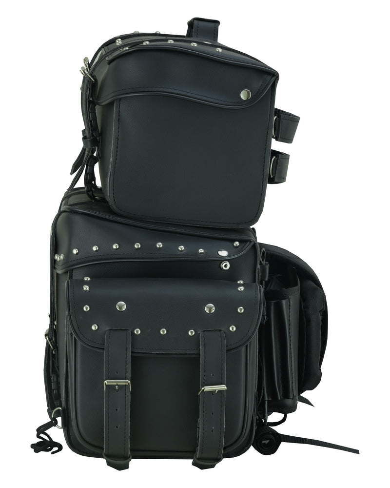 DS350S Leather Black PVC Large 4 Piece Motorcycle Touring Tail Bag wi-Sissy Bar Bags-Daniel Smart Mfg - Retail