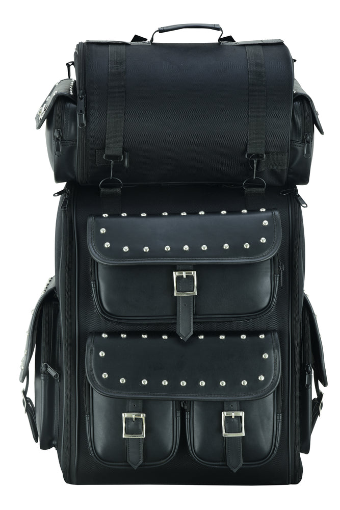 black leather motorcycle backpack DS386 Updated Touring Back Pack With Studs