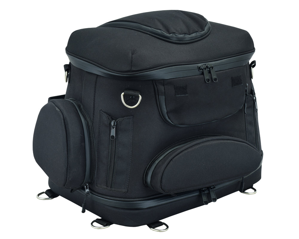 DS388 Daniel Smart Black Heavy Duty Textile Motorcycle Pet Carrier Si-Sissy Bar Bags-Daniel Smart Mfg - Retail
