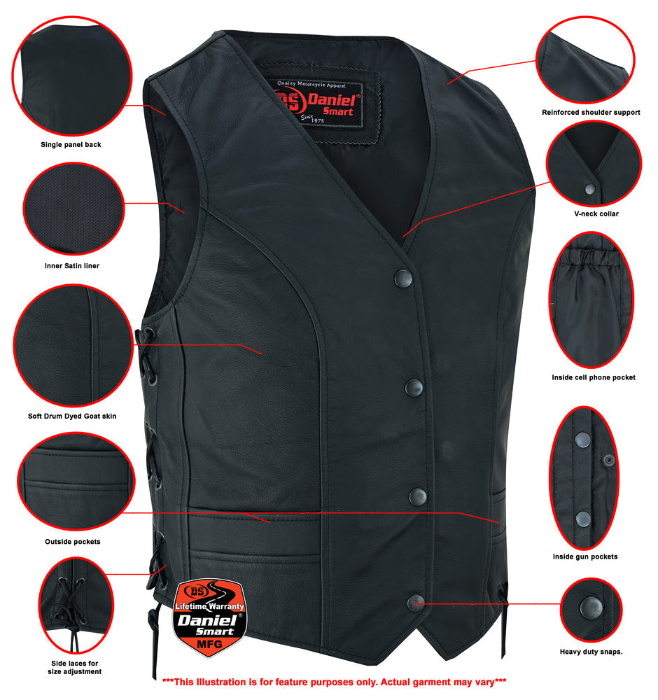 Essence - Women's Leather Vest-Womens Leather Vests-Daniel Smart Mfg - Retail