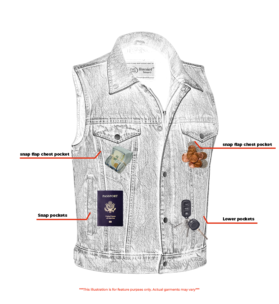 Ethan - Motorcycle Denim Vest-Mens Denim Vests-Daniel Smart Mfg - Retail