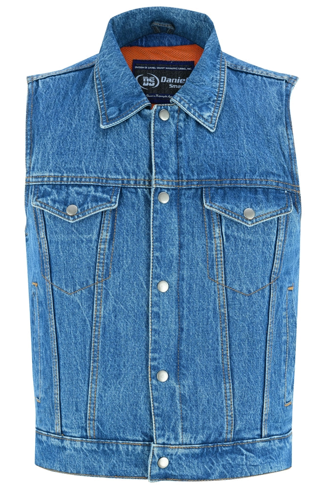 Ethan - Motorcycle Denim Vest-Mens Denim Vests-Daniel Smart Mfg - Retail