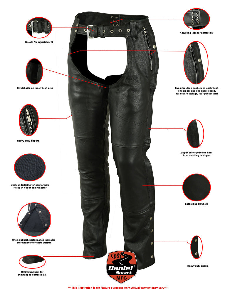 Free Spirit - Unisex Motorcycle Leather Chaps-Unisex Chaps & Pants-Daniel Smart Mfg - Retail