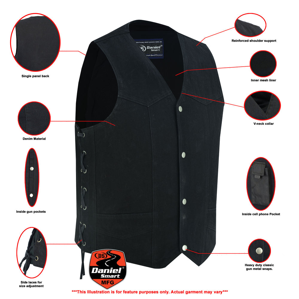 Frenzy - Motorcycle Denim Vest-Mens Denim Vests-Daniel Smart Mfg - Retail