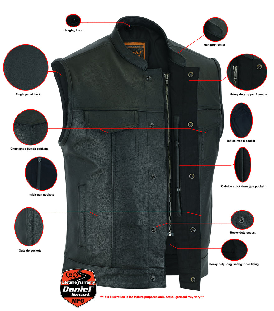 Frontier - Men's Motorcycle Leather Vest-Mens Leather Vests-Daniel Smart Mfg - Retail