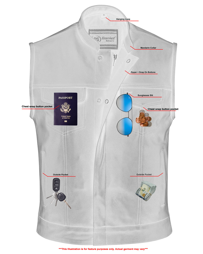 Frontier - Men's Motorcycle Leather Vest-Mens Leather Vests-Daniel Smart Mfg - Retail