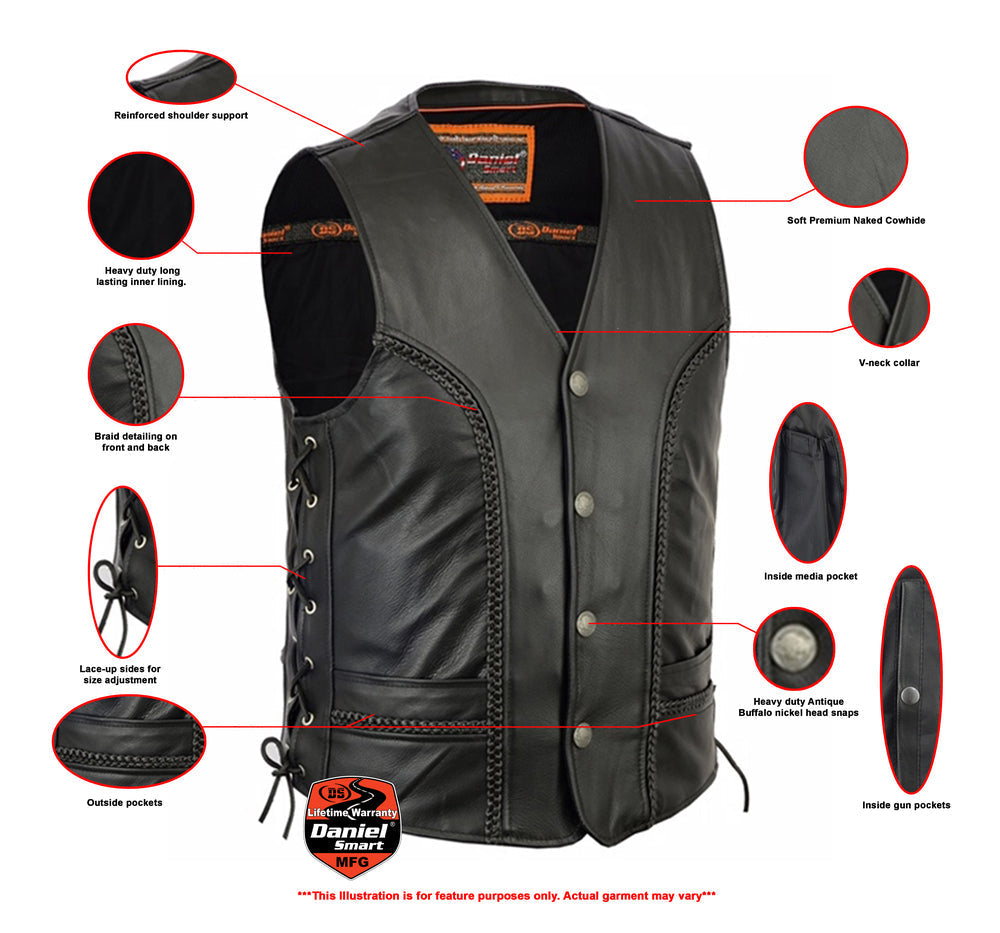 Gage - Men's Motorcycle Leather Vest-Mens Leather Vests-Daniel Smart Mfg - Retail