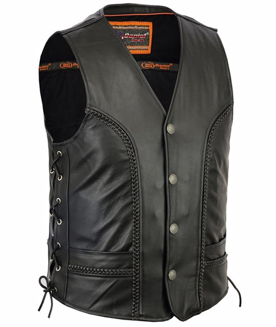 Gage - Men's Motorcycle Leather Vest-Mens Leather Vests-Daniel Smart Mfg - Retail