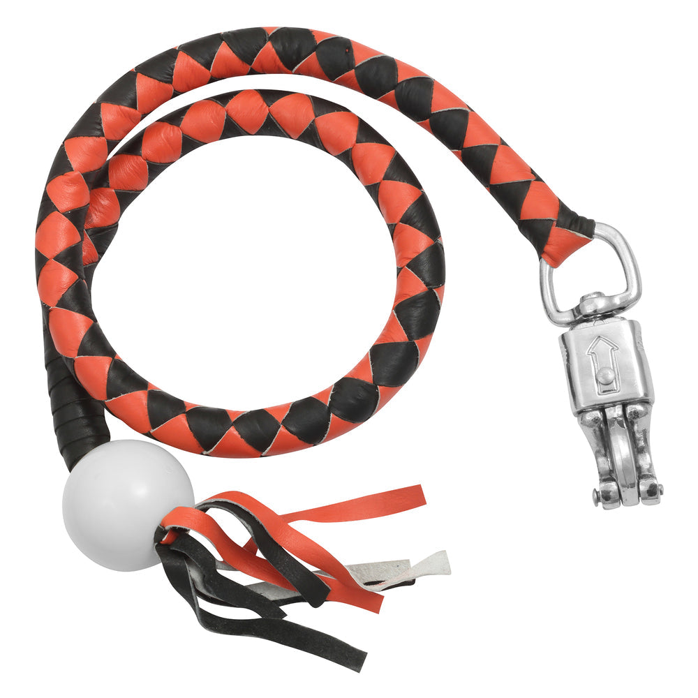 GBW209B Leather Biker Whip-Orange/Black W / White Pool Ball-Get Back Whips-Daniel Smart Mfg - Retail