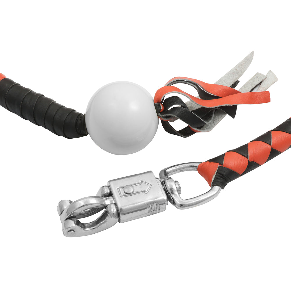 GBW209B Leather Biker Whip-Orange/Black W / White Pool Ball-Get Back Whips-Daniel Smart Mfg - Retail