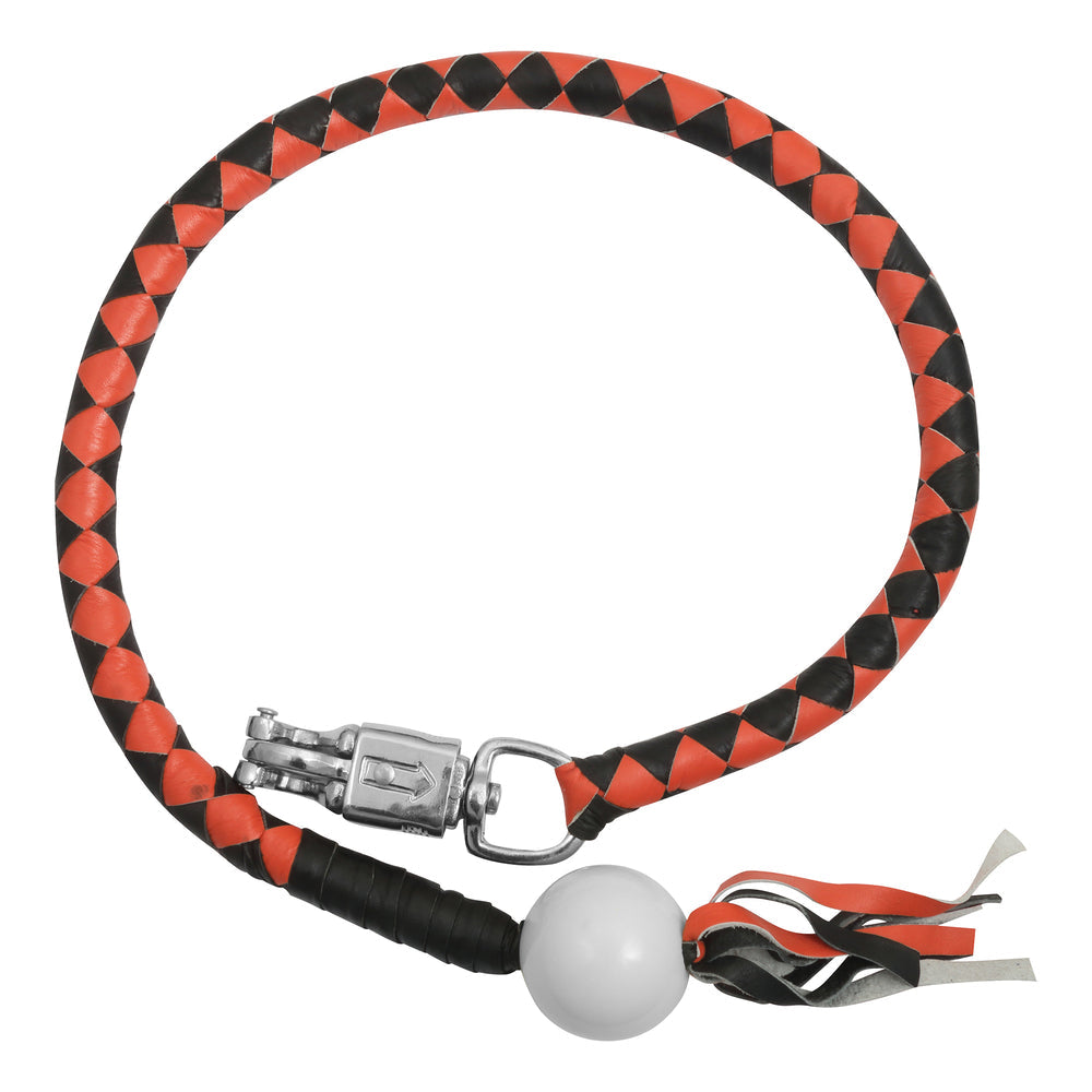 GBW209B Leather Biker Whip-Orange/Black W / White Pool Ball-Get Back Whips-Daniel Smart Mfg - Retail