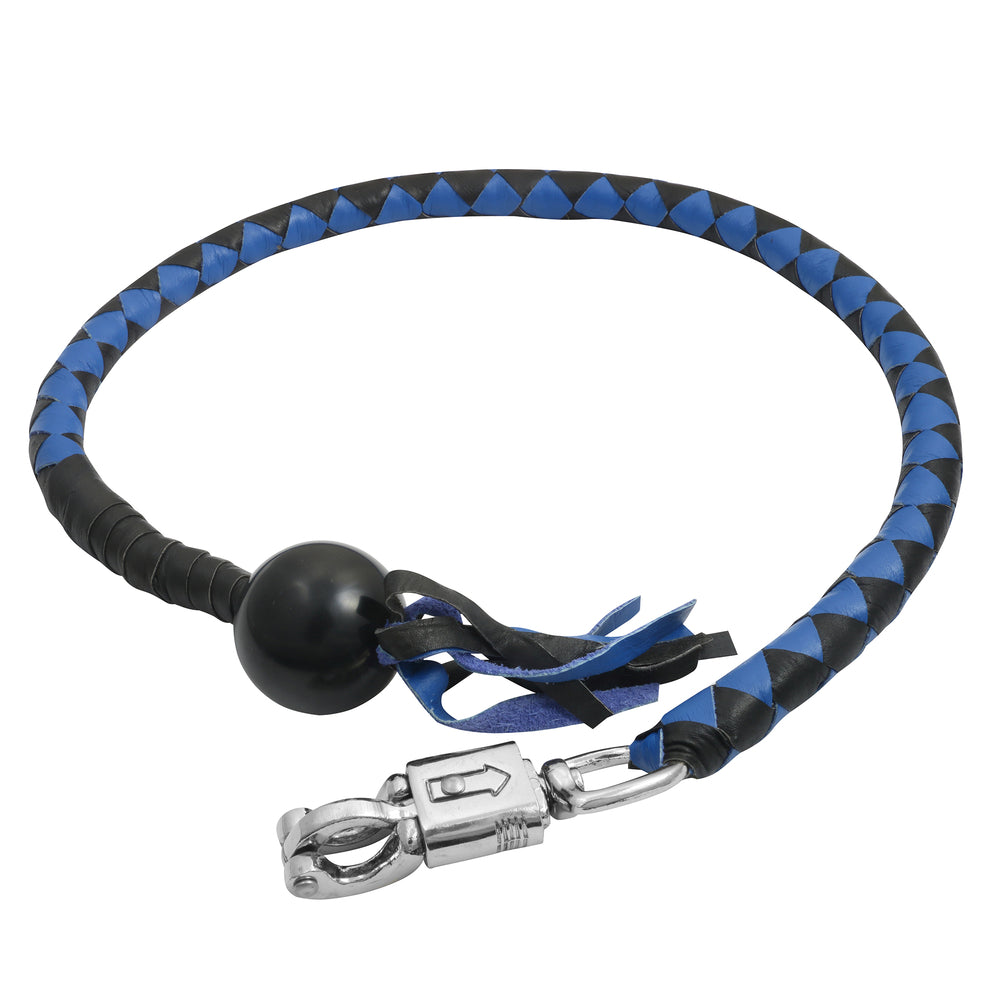 GBW210B Leather Biker Whip-Blue/Black W / Black Pool Ball-Get Back Whips-Daniel Smart Mfg - Retail