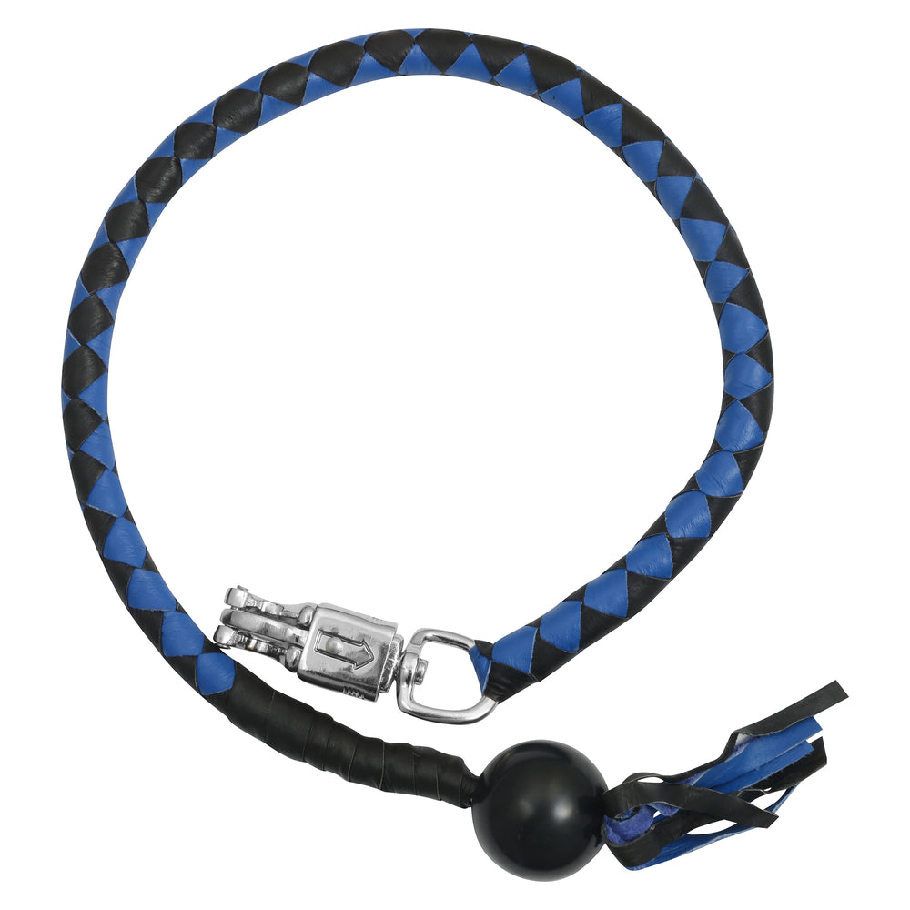 GBW210B Leather Biker Whip-Blue/Black W / Black Pool Ball-Get Back Whips-Daniel Smart Mfg - Retail