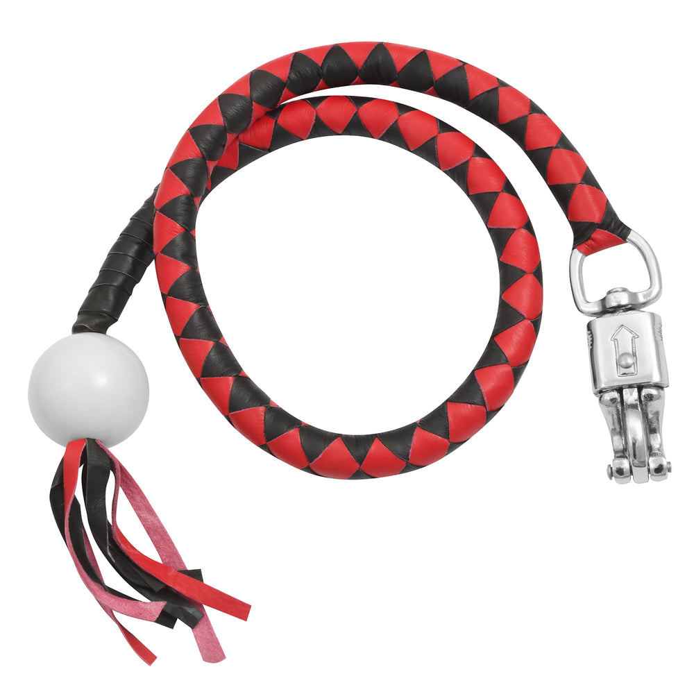 GBW211B Leather Biker Whip-Red/Black W / White Pool Ball-Get Back Whips-Daniel Smart Mfg - Retail