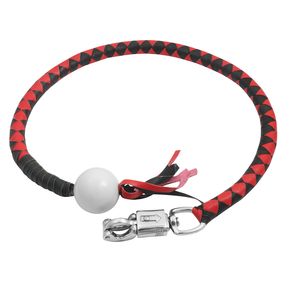 GBW211B Leather Biker Whip-Red/Black W / White Pool Ball-Get Back Whips-Daniel Smart Mfg - Retail