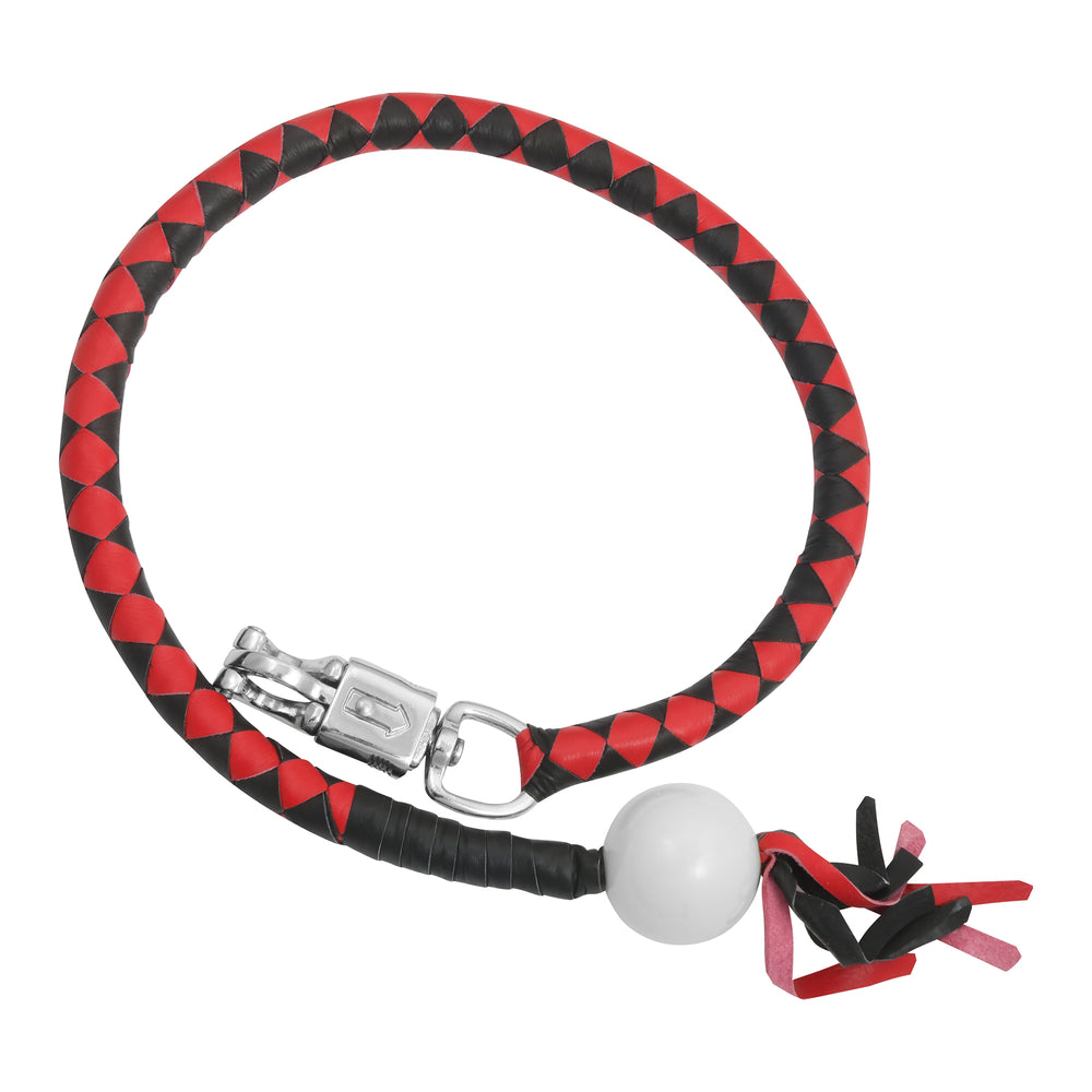 GBW211B Leather Biker Whip-Red/Black W / White Pool Ball-Get Back Whips-Daniel Smart Mfg - Retail