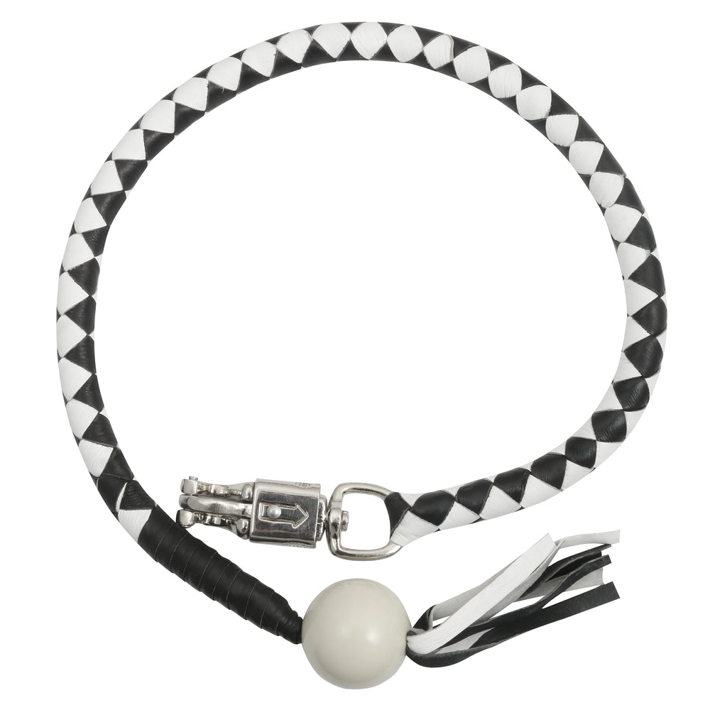 GBW212B Leather Biker Whip-White/black W / White Pool Ball-Get Back Whips-Daniel Smart Mfg - Retail