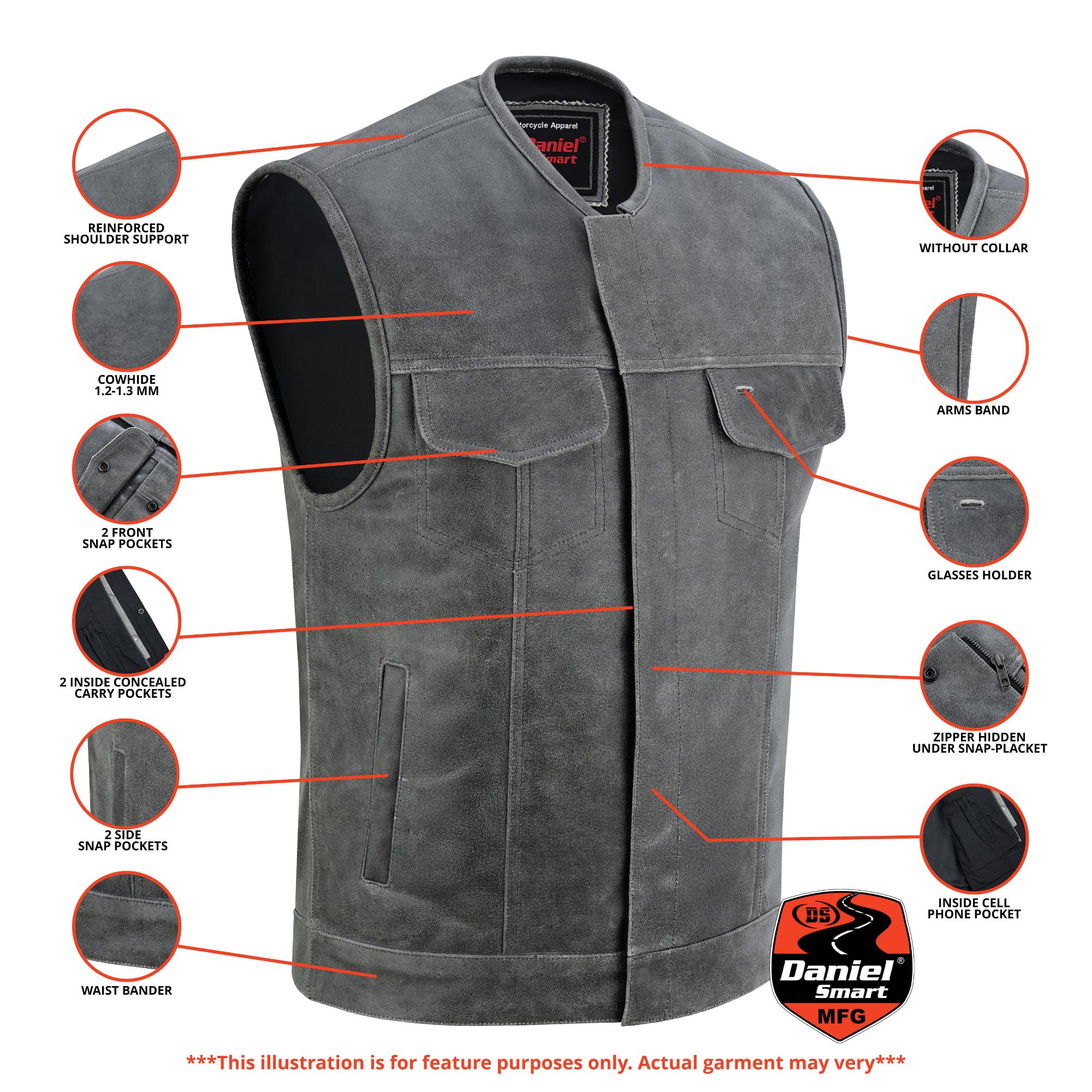 Gravon - Men's Motorcycle Leather Vest-Mens Leather Vests-Daniel Smart Mfg - Retail