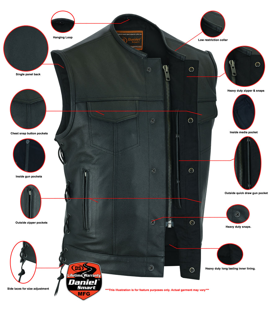 Hawk - Men's Motorcycle Leather Vest-Mens Leather Vests-Daniel Smart Mfg - Retail