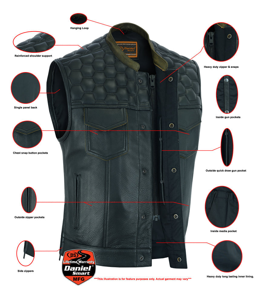 Hellion - Men's Motorcycle Leather Vest-Mens Leather Vests-Daniel Smart Mfg - Retail