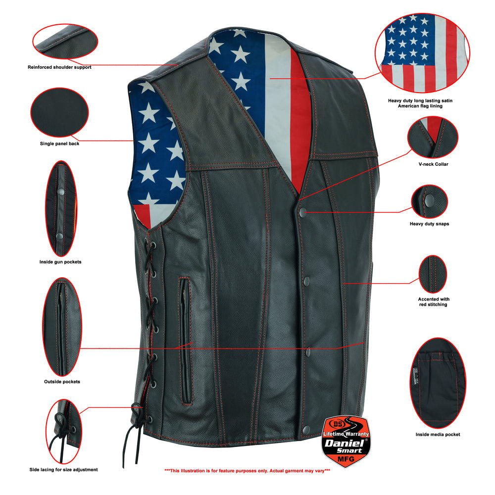Honor - Men's Motorcycle Leather Vest-Mens Leather Vests-Daniel Smart Mfg - Retail