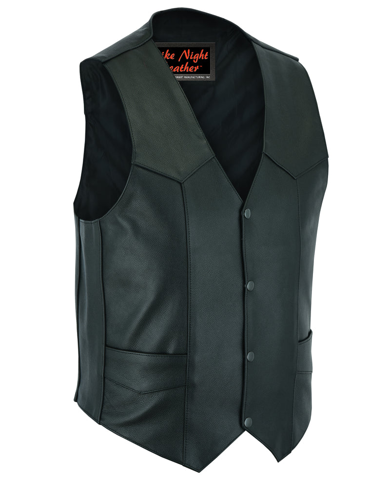 Men's Plain Side Economy Leather Motorcycle Vest-Mens Leather Vests-Daniel Smart Mfg - Retail