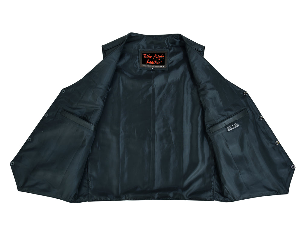 Men's Plain Side Economy Leather Motorcycle Vest-Mens Leather Vests-Daniel Smart Mfg - Retail