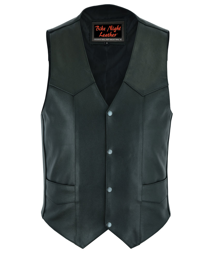 Men's Plain Side Economy Leather Motorcycle Vest-Mens Leather Vests-Daniel Smart Mfg - Retail