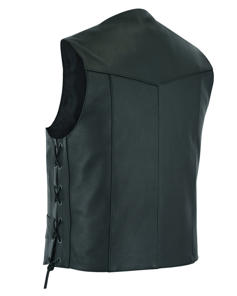 Men's Side Lace Economy Leather Motorcycle Vest-Mens Leather Vests-Daniel Smart Mfg - Retail