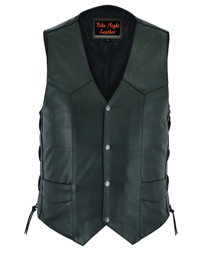 Men's Side Lace Economy Leather Motorcycle Vest-Mens Leather Vests-Daniel Smart Mfg - Retail