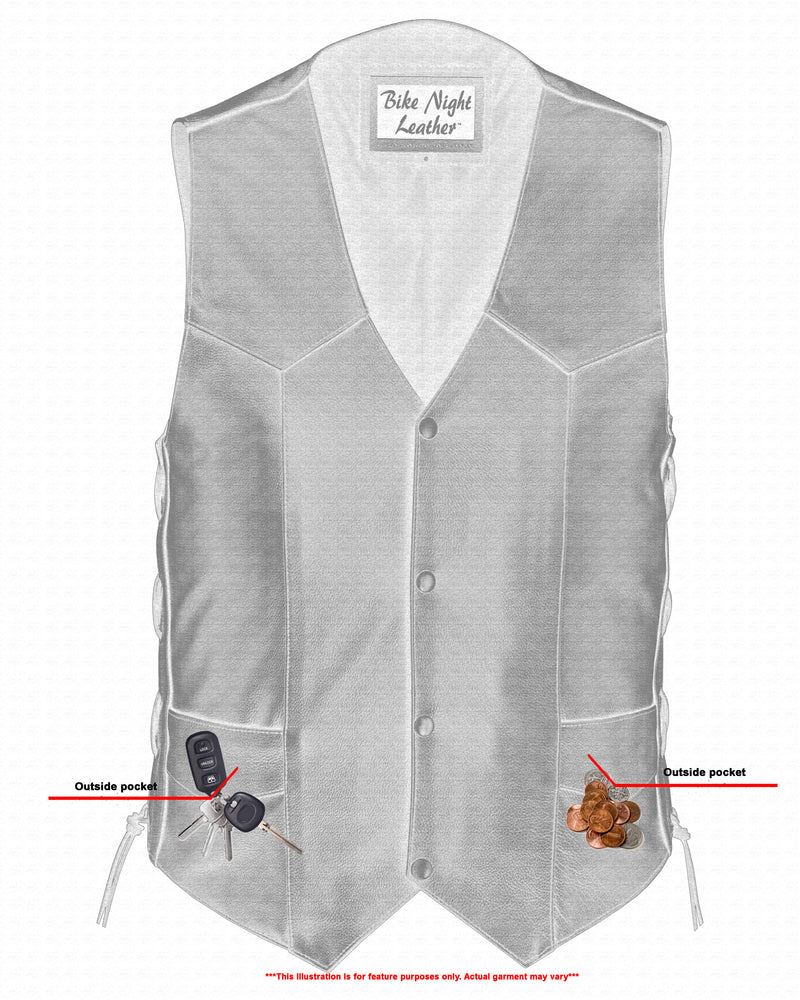 Men's Side Lace Economy Leather Motorcycle Vest-Mens Leather Vests-Daniel Smart Mfg - Retail