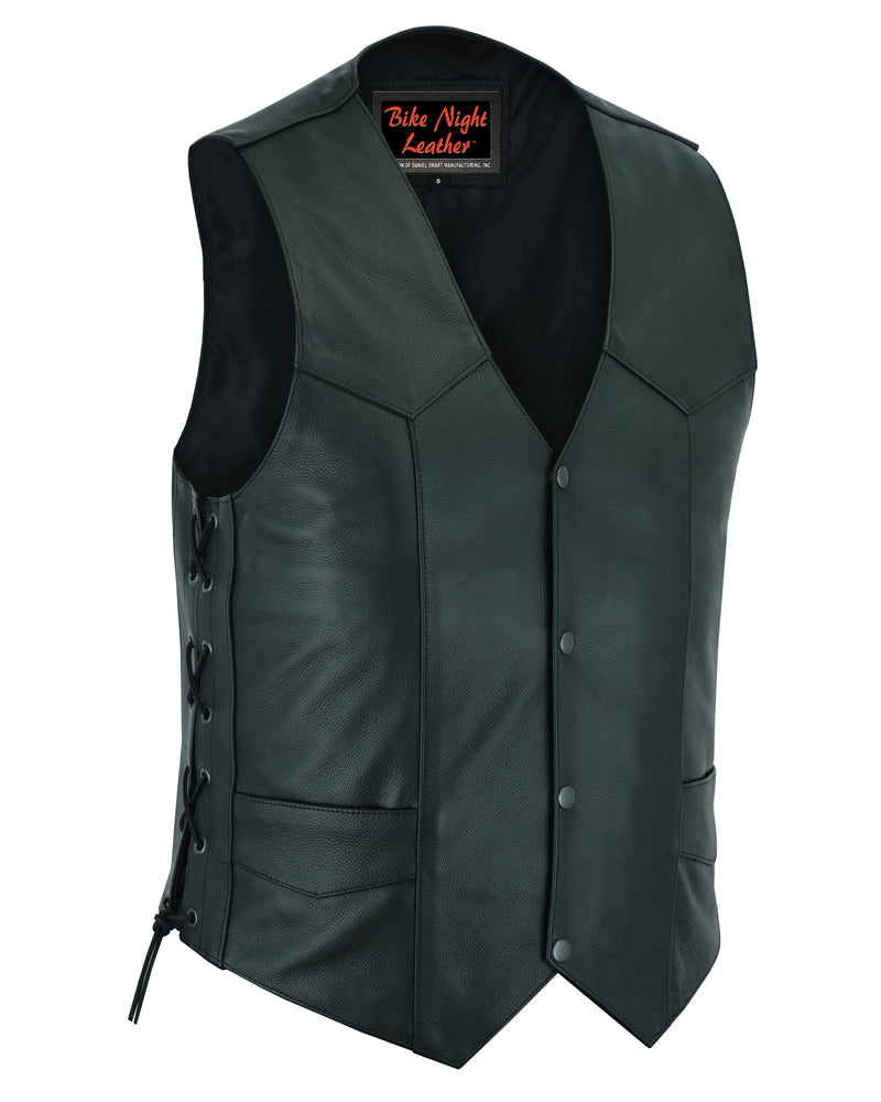 Men's Side Lace Economy Leather Motorcycle Vest-Mens Leather Vests-Daniel Smart Mfg - Retail