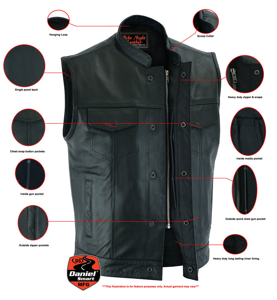 Metro - Men's Motorcycle Leather Vest-Mens Leather Vests-Daniel Smart Mfg - Retail