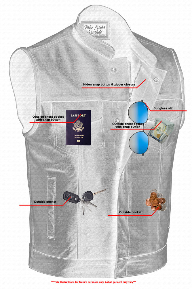 Metro - Men's Motorcycle Leather Vest-Mens Leather Vests-Daniel Smart Mfg - Retail