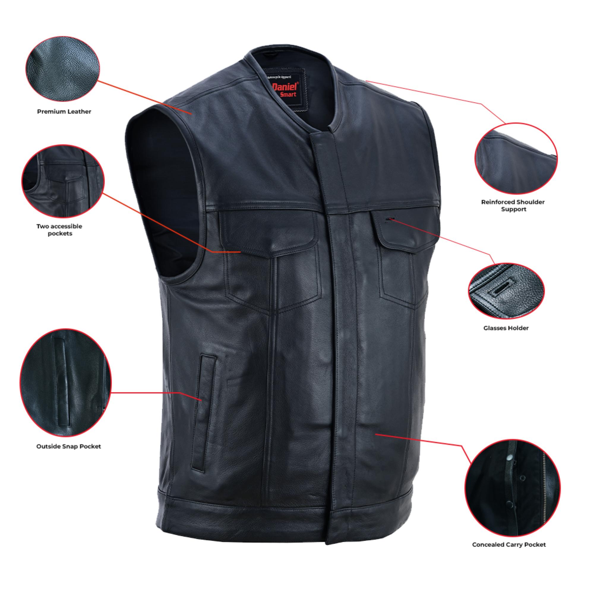 Millen - Men's Motorcycle Leather Vest-Mens Leather Vests-Daniel Smart Mfg - Retail