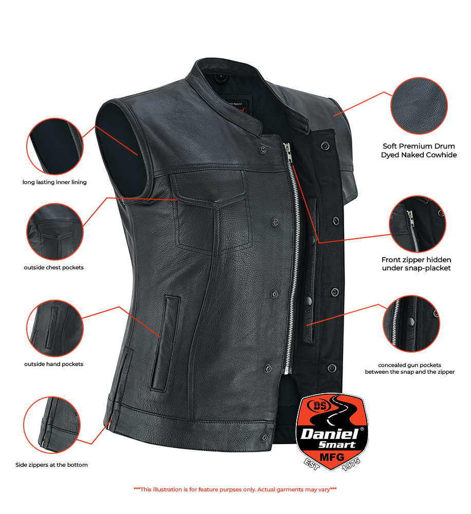 Myst - Women's Leather Vest-Womens Leather Vests-Daniel Smart Mfg - Retail