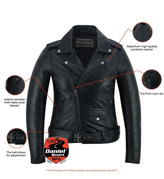 Night Shine Women's Black Fashion Leather Jacket-Womens Leather Motorcycle Jackets-Daniel Smart Mfg - Retail
