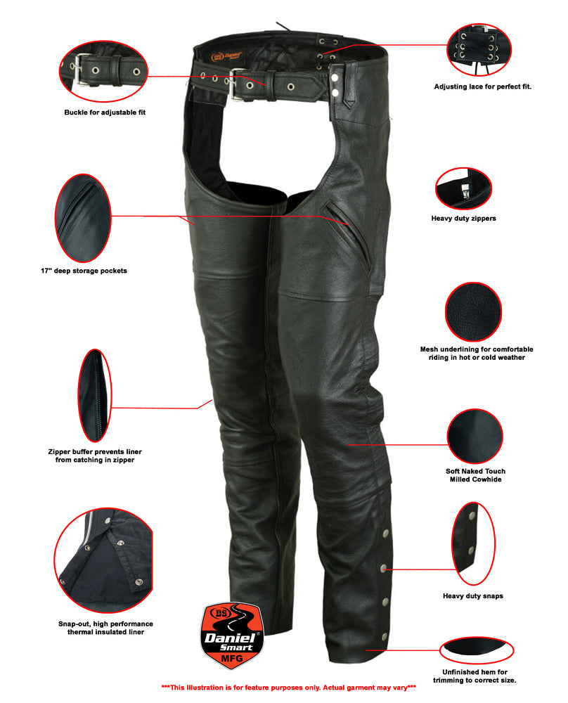 Nightshade Rider - Unisex Motorcycle Leather Chaps-Unisex Chaps & Pants-Daniel Smart Mfg - Retail