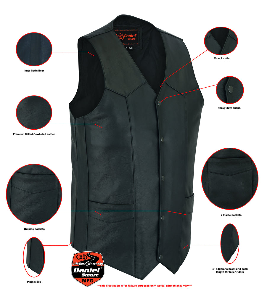 Outlaw - Men's Motorcycle Leather Vest-Mens Leather Vests-Daniel Smart Mfg - Retail