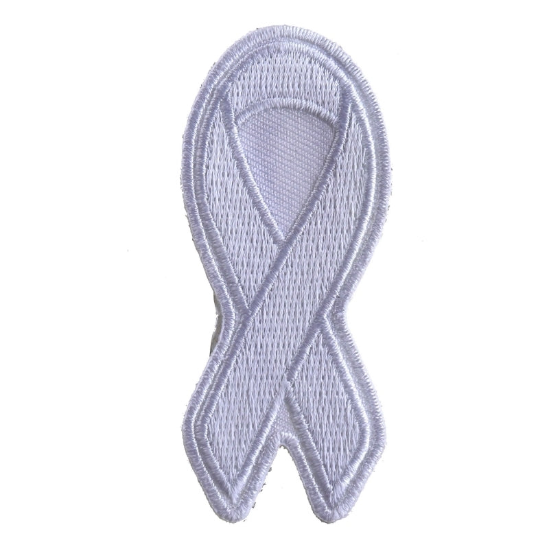 P3778 White Lung Cancer Awareness Ribbon Patch-Patches-Daniel Smart Mfg - Retail
