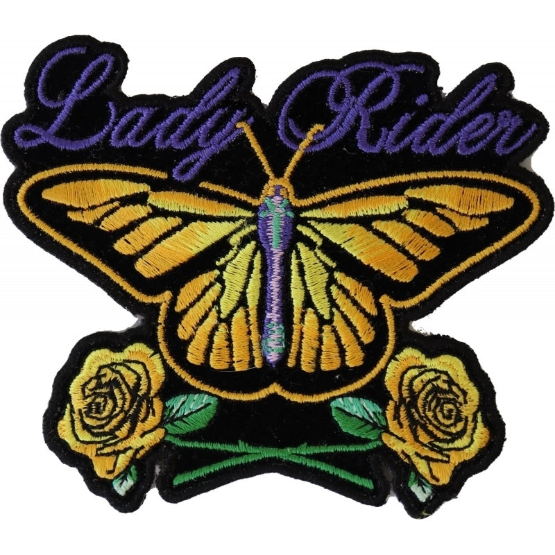P3945 Lady Rider Butterfly With Yellow Roses Small Iron on Patch-Patches-Daniel Smart Mfg - Retail