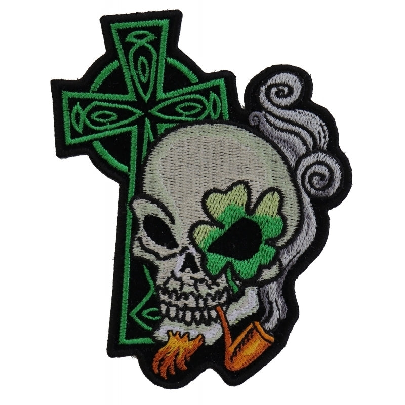 P5131 Irish Skull Cross Smoking Pipe Small Patch-Patches-Daniel Smart Mfg - Retail