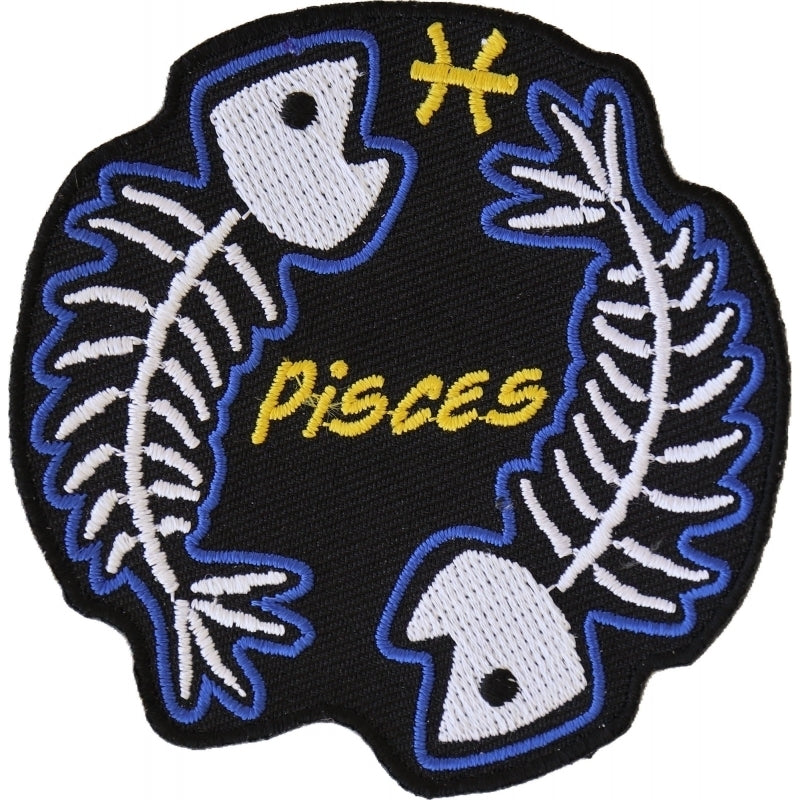 P5473 Pisces Skull Zodiac Sign Patch-Patches-Daniel Smart Mfg - Retail