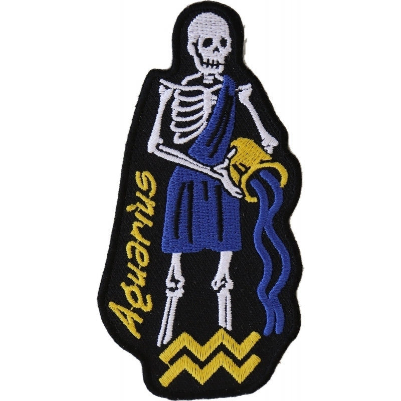 P5480 Aquarius Skull Zodiac Sign Patch-Patches-Daniel Smart Mfg - Retail