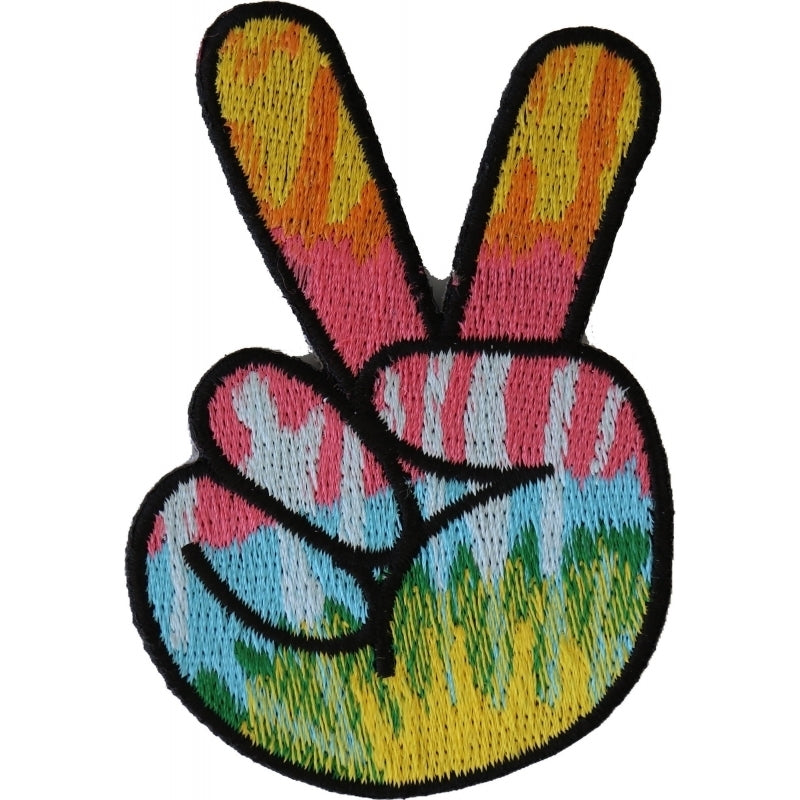 P5521 Colorful Peace Fingers Hand Sign Iron On Patch-Patches-Daniel Smart Mfg - Retail