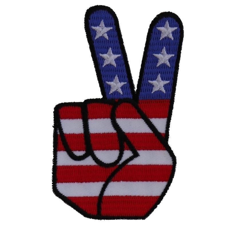 P6034 Peace Hand Sign with American Flag Patriotic Iron on Patch-Patches-Daniel Smart Mfg - Retail