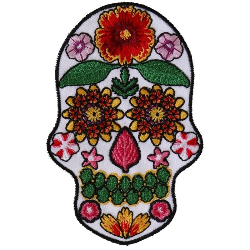 P6154 Flower Skull White Patch-Patches-Daniel Smart Mfg - Retail