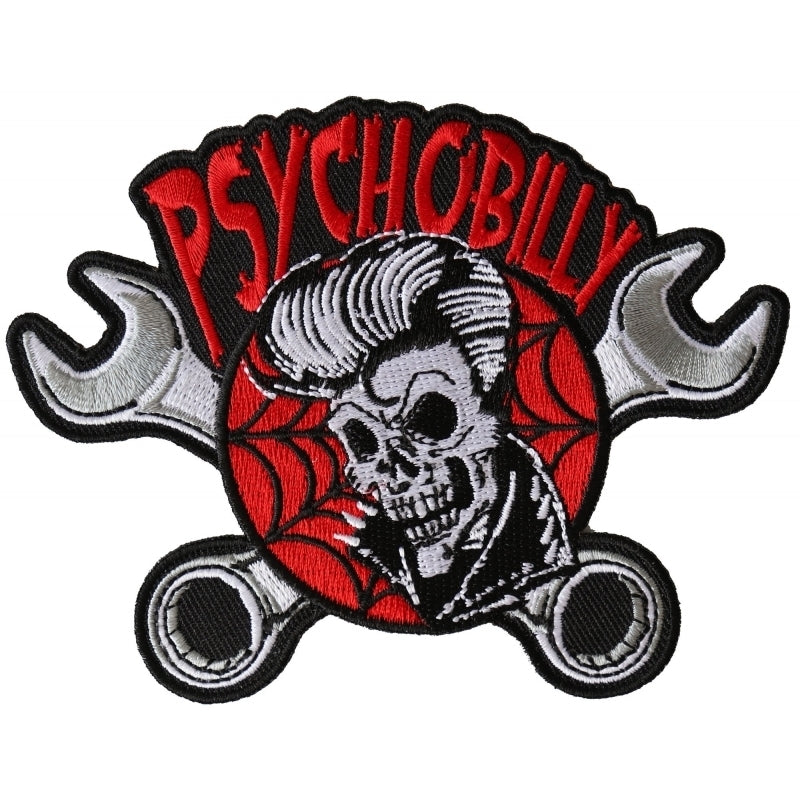 P6369 Psychobilly Skull and Wrenches Patch-Patches-Daniel Smart Mfg - Retail