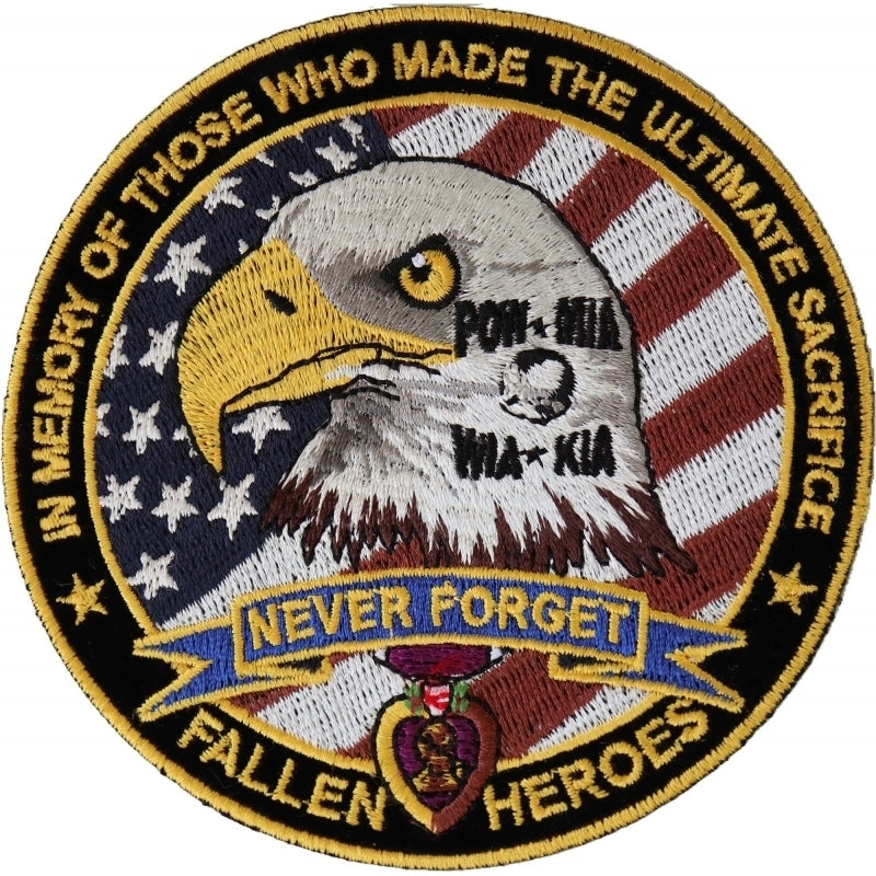 P6568 Fallen Heroes POW MIA WIA KIA Memorial Patch-Patches-Daniel Smart Mfg - Retail
